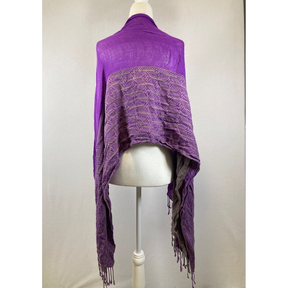 Artistic Colorblock Womens OS Purple‎ Taupe Geometric Jacquard Fringe Wrap Scarf